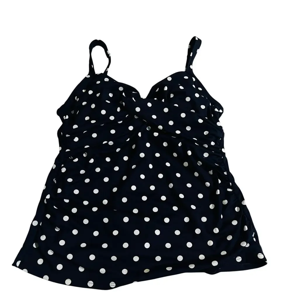 Lands End Navy White Polka Dot Tankini Size 12